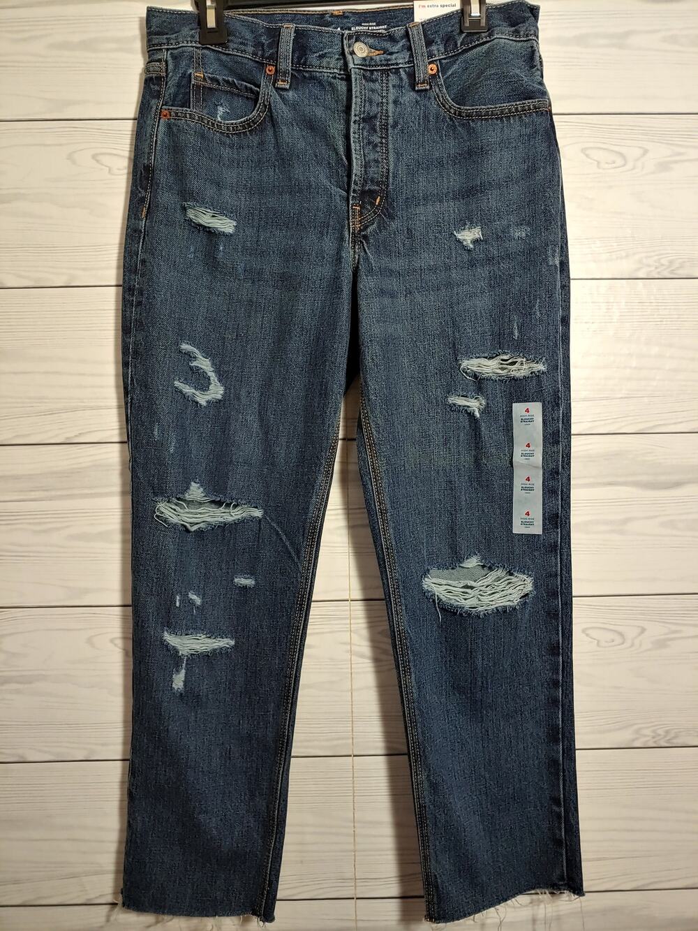 NWT Womens Old Navy Slouchy Straight Distressed Crop Jeans size 4